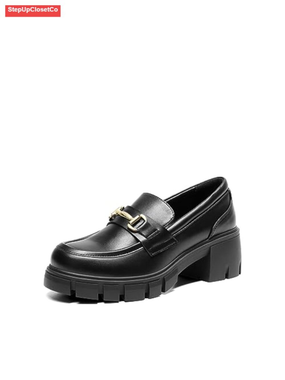 Faux Leather Platform Loafers for Women Chunky Lug Sole Comfort Slip-On